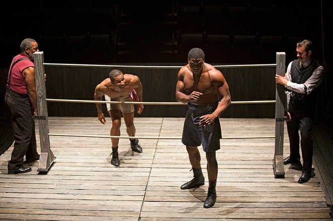 Ray Anthony Thomas as Wynton, Robert Christopher Riley as Jay, Okieriete Onaodowan as Fish, and John Lavelle as Max in Marco Ramirez's The Royale.
