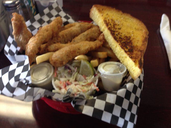 Even the cole slaw tastes good. Fish and Chips. George's Fish Bucket.