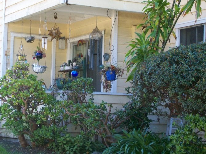 Colorful porch decorations in Ocean Beach.