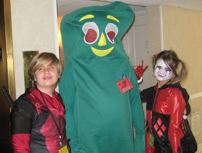 Deadpool children with Gumby in the middle