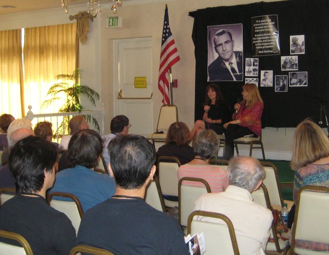 Anne Serling (Rod Serling's daughter) and Laura Siegel Larson (Jerry Siegel's daughter) speaking in Twilight Zone Cafe
