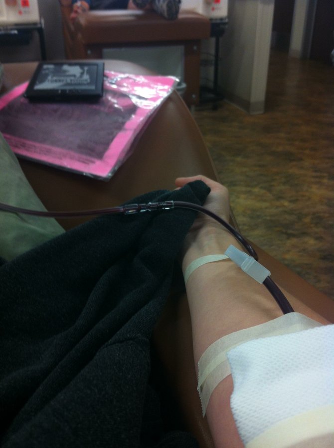 My plasma donation in progress. 