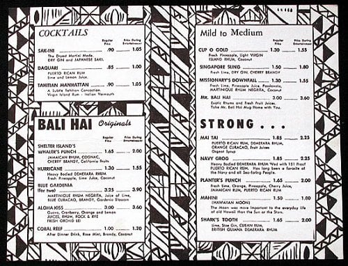 Menu from the early days