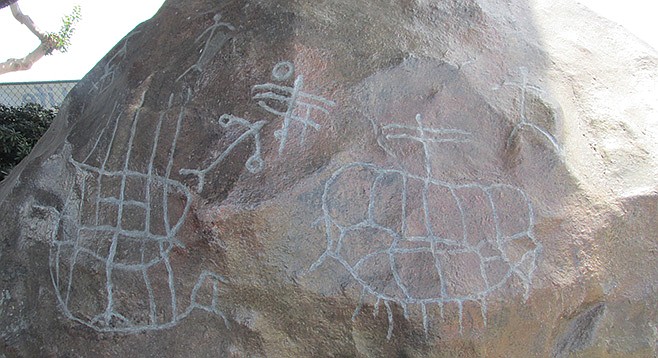 Plastic petroglyphs re-created at the San Salvador build site