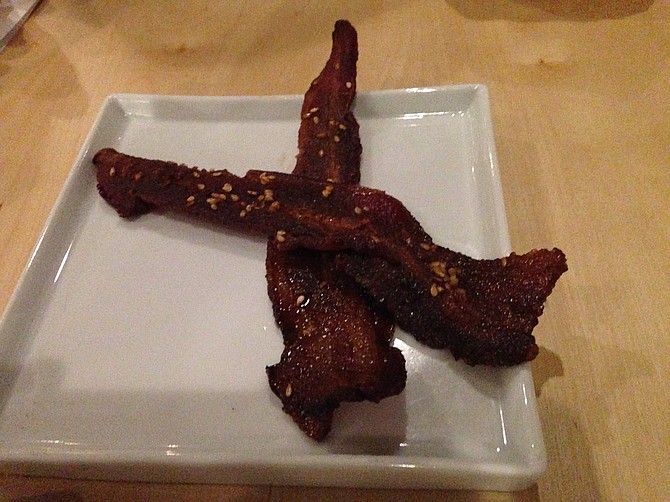 A few sesame seeds can't compete with the taste of bacon. Sesame soy bacon. S&M Sausage and Meat.