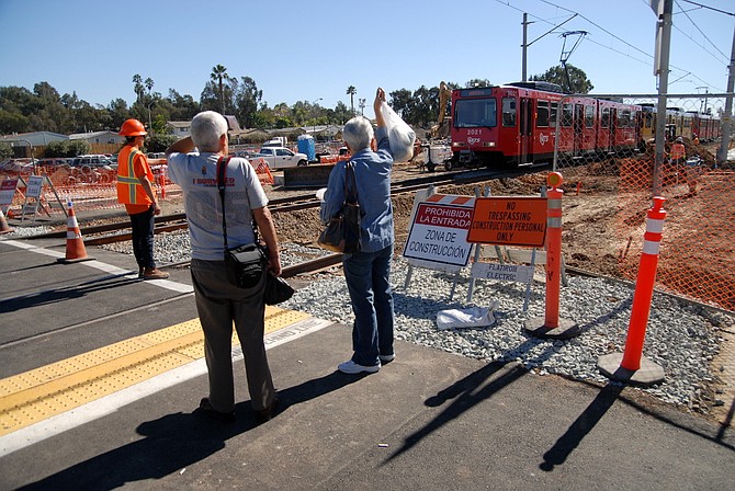 Trolley arriving at the Palm Avenue Trolley Station - November 08, 2014.