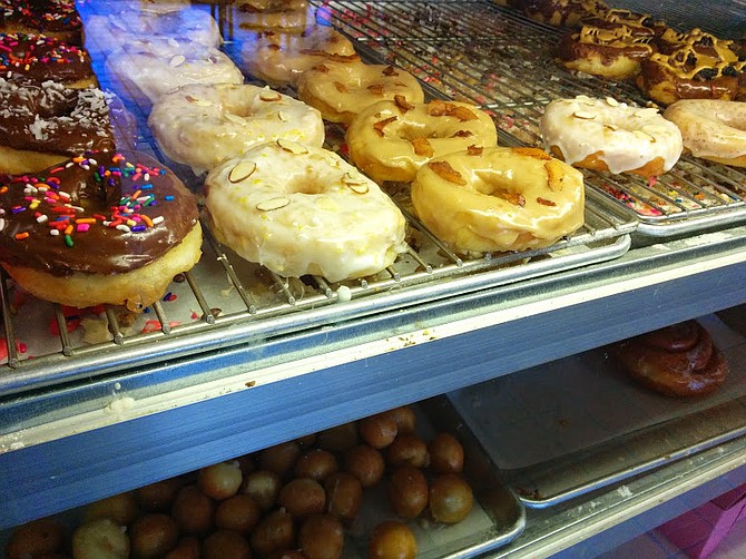Vegan donuts on display