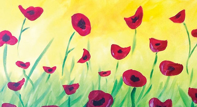 On Wednesday, have a glass and paint something like this (Poppies of Oz).