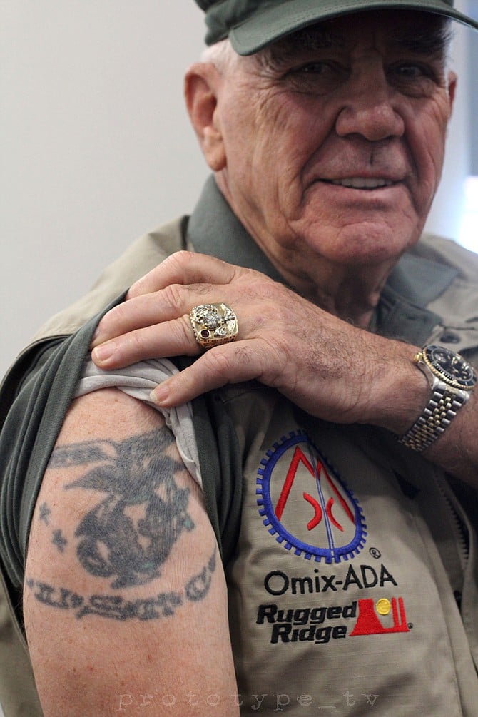 R. Lee Ermey, from Full Metal Jacket, showed me his USMC tattoo that he obtained in San Diego in 1961. He got this after boot-camp training in Camp Pendleton.