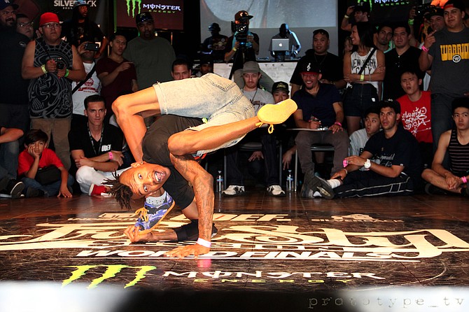 A member of "Freak Show" on the dancefloor at the Freestyle Sessions event at the World Beat Center