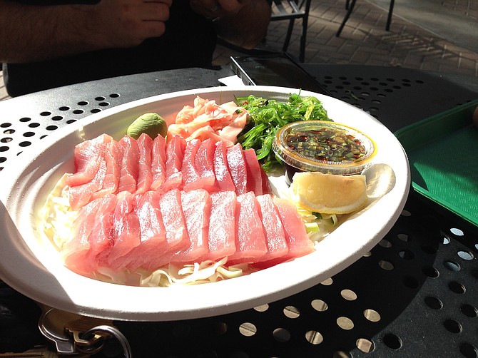 The sashimi platter here is what you might call enormous. Pelly's Fish Market & Cafe.