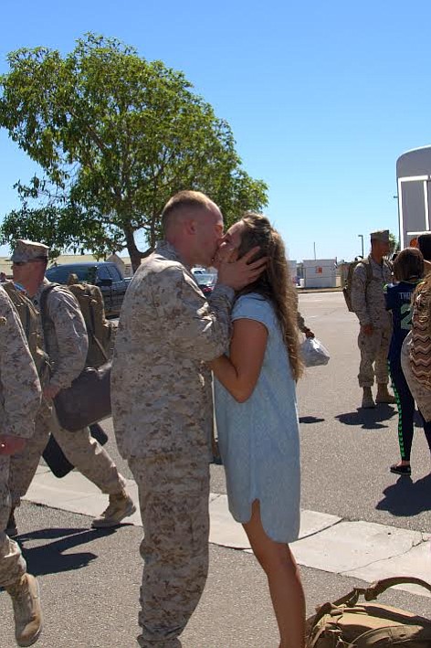 Cartwright and Elizabeth on the day of the former's return from deployment in the Middle East