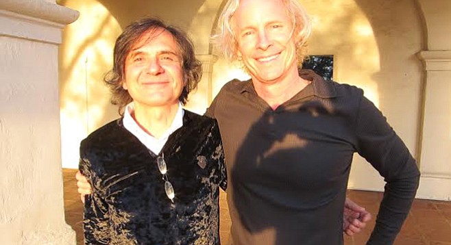 Mark Langford (right) welcomed classical guitarist Flavio Cucchi to the inaugural San Diego Guitar Society event in Balboa Park. 