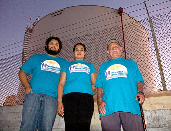 Environmental Health Coalition members in front of BP oil terminal on Harbor Drive in Barrio Logan