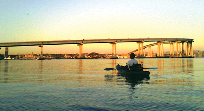 Kayak fishing along the Coronado Bridge