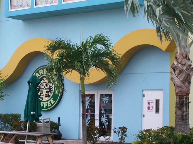 Colorful Starbucks entrance in Cocoa Beach, FL.