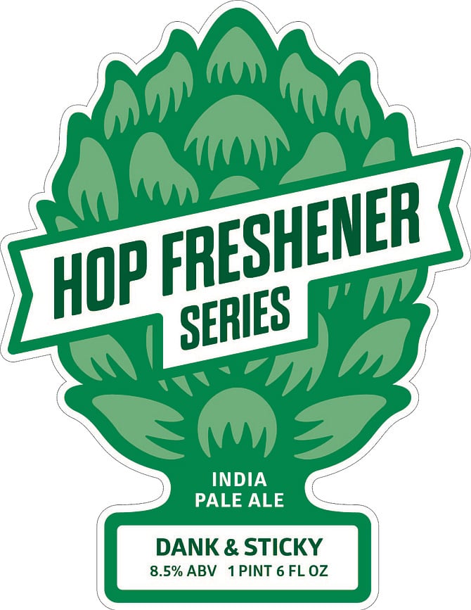 The bottle art for the first beer in The Hop Concept's "Hop Freshener" Series, Dank and Sticky IPA