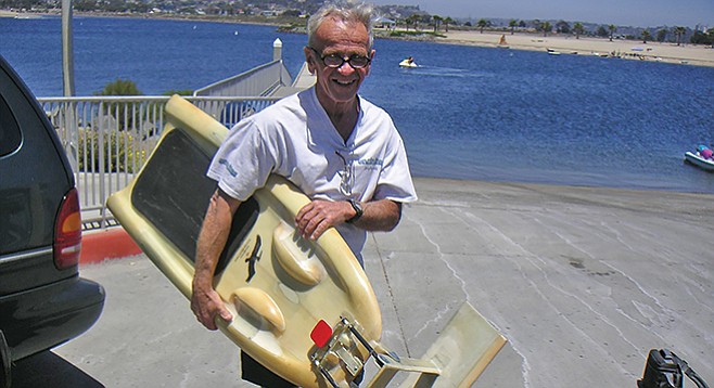 Terry Hendricks with one of his hydrofoil designs