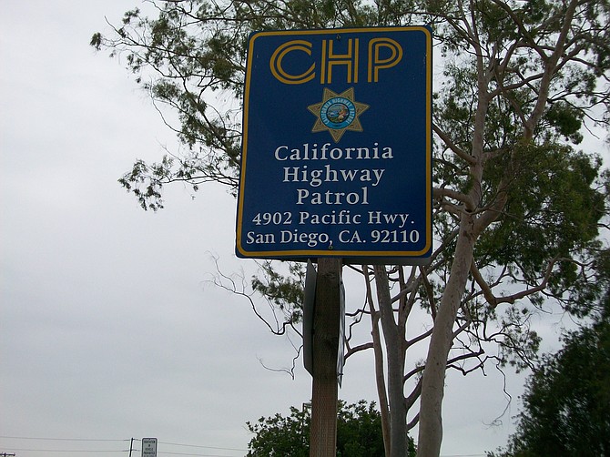 CHP sign on Pacific Highway near Fiesta Island.