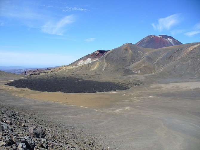 Lava remains with Mt Ngauruhoe in background.