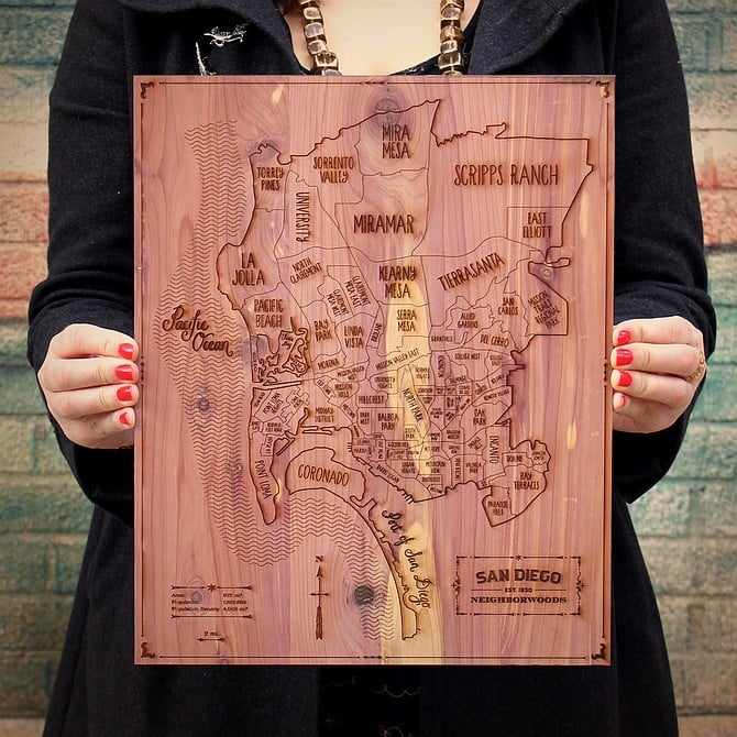 Wooden map of San Diego