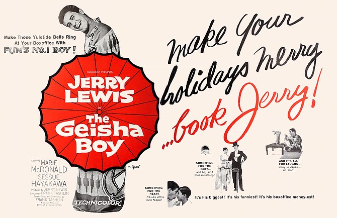"Jerry in Japan – oh, man!" It's signed by the inimitable Frank Tashlin, but the maudlin, passive/aggressive nature of the relationship between man and boy is pure Jerry. "Motion Picture Daily," November 6, 1958.