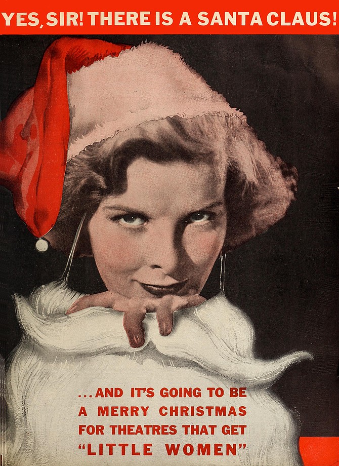 Kate Hepburn was known to act as a beard for many male entertainers (Cary Grant, George Cukor, Spencer Tracy). Here she dons one of her own to promote Little Women. The Film Daily, December 9, 1933.