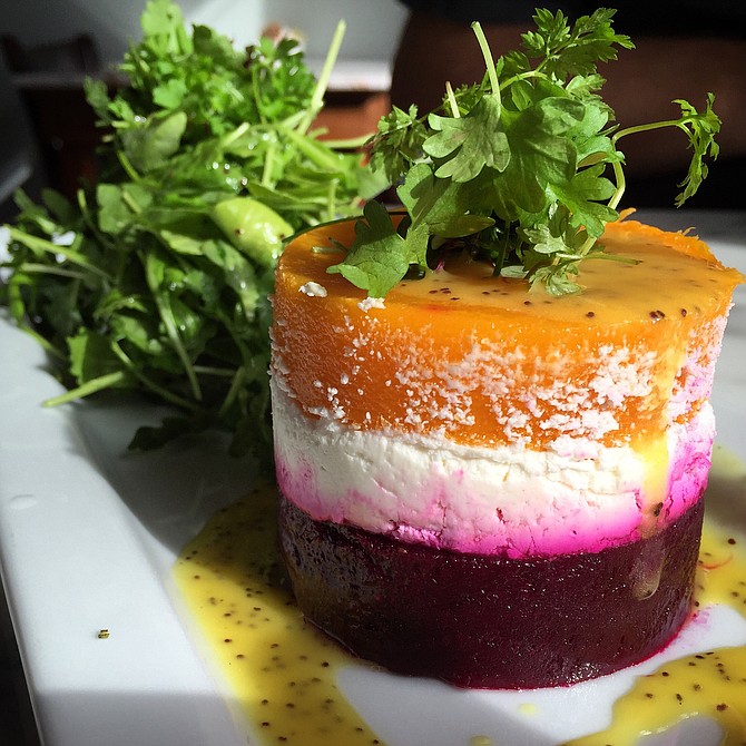 Beet, goat cheese, and butternut squash terrine, a dish worth dreaming about