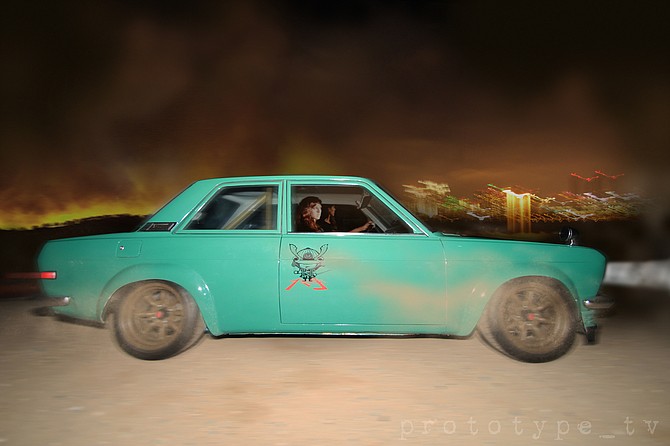 Mayte doing donuts in Miguel's 1969 Datsun 510 - at Coronado Island. The police showed up shortly after I snapped this.