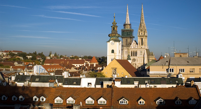 Cityscape of Zagreb with Zagreb Cathedral.