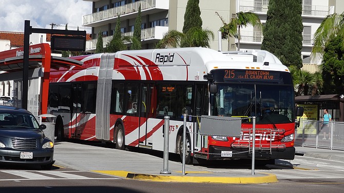 MTS Rapid 215 bus at Park Boulevard and University Avenue