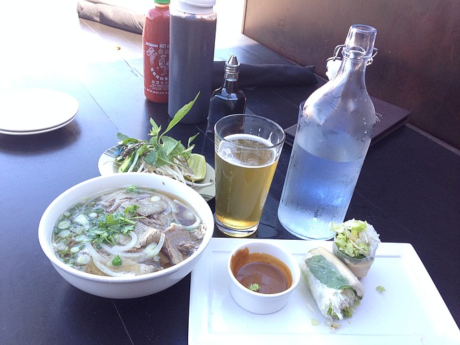 Not a bad spread: pho with brisket and spring rolls. Bar 1502.