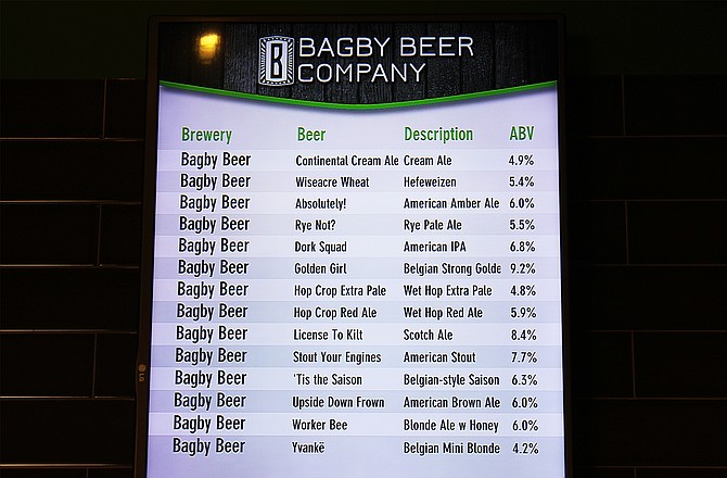 A list of house brews at Oceanside's Bagby Beer Company