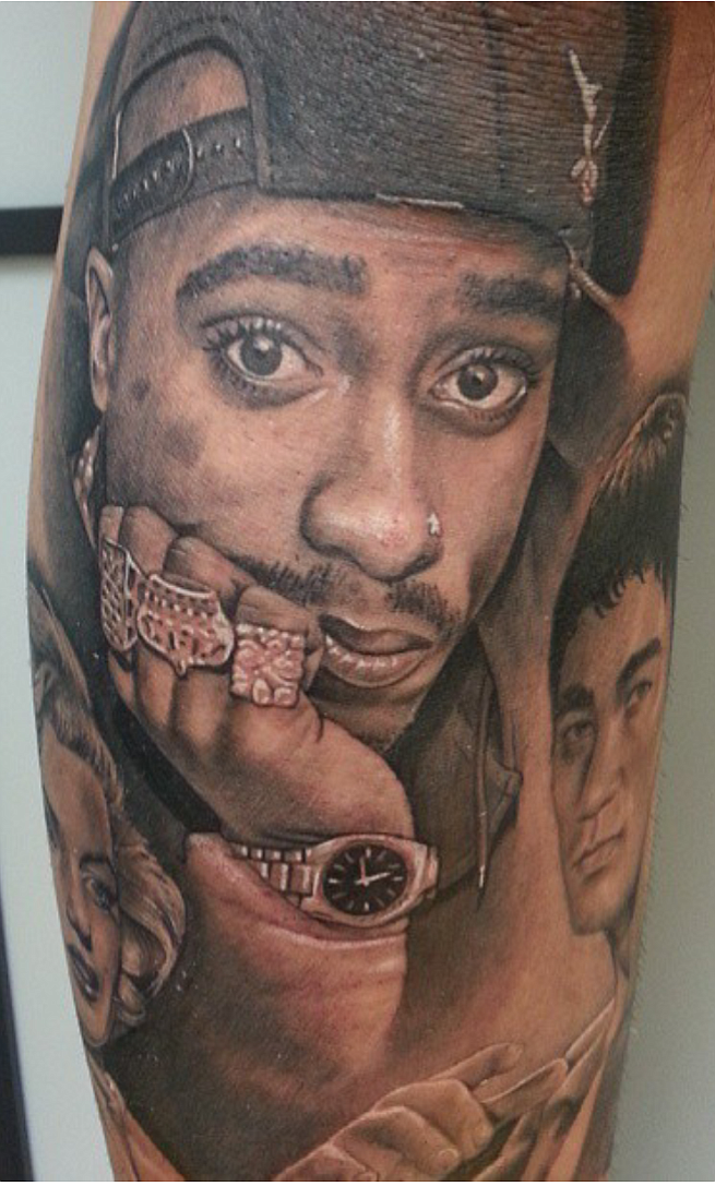 I grew up listening to rap music.The most influential artist to me has to be Tupac Shakur. 2PAC, the greatest rapper of all time. Tattoo done by Chuy Espinoza of Vital Lines Tattoo.