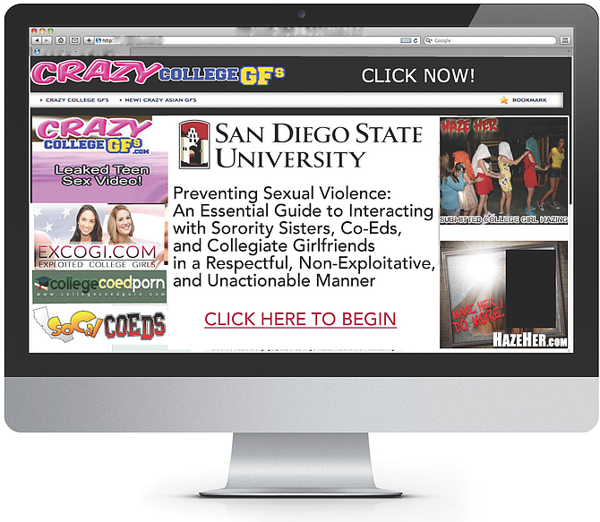 Maybe "sexual," "sorority," "co-ed," "collegiate," and "exploit" weren't the best words to group on your homepage.