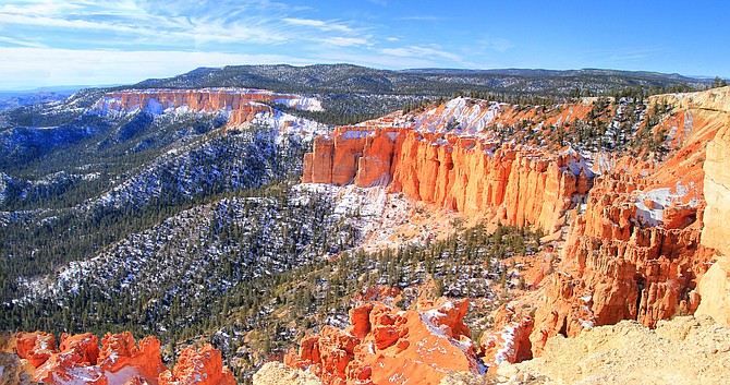 A photo of Bryce Canyon National Park covered in snow taken during a road trip around southern Utah.