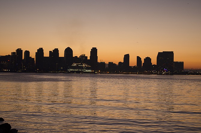 San Diego skyline just before sunrise January 3, 2015, taken from Harbor Island.