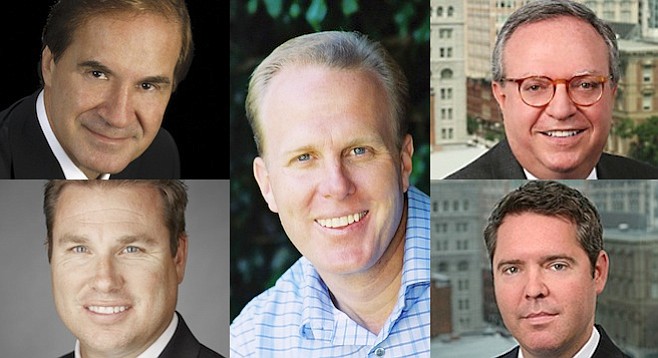 Clockwise from top left: George Zoley, Kevin Faulconer, Jeffrey Kurzweil, Robert Smith, Malcolm P. Davies