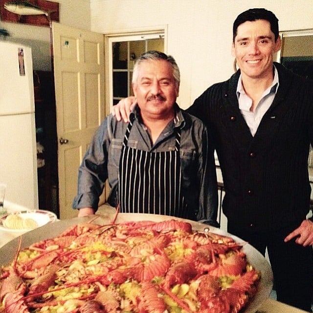 New Years' dinner of lobster paella with chef Juan Carlos Arreguin and host Hector Ojeda.