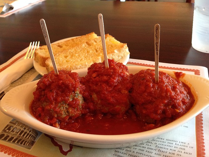 Garlic bread makes this a deconstructed meatball sub. CMC Speacial. Cafasso Meatball Company.
