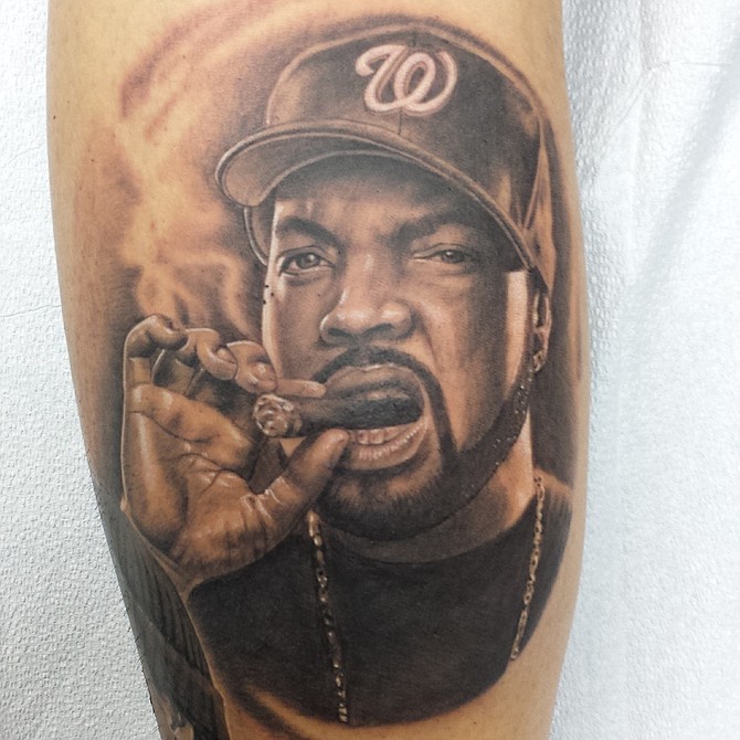 Gangsta rap made me do it. Ice Cube portrait done by Chuy Espinoza of Vital Lines Tattoo.