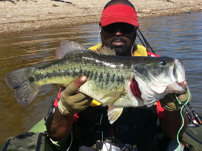 7.8 Largemouth Bass Caught @ Lake Murray in La Mesa, CA. I caught this while float tubing. It was caught on a fly lined Gary Yamamoto Senko the color was Watermelon with Red & Blake Flakes. I was using Vicious 10lb Monofilament.