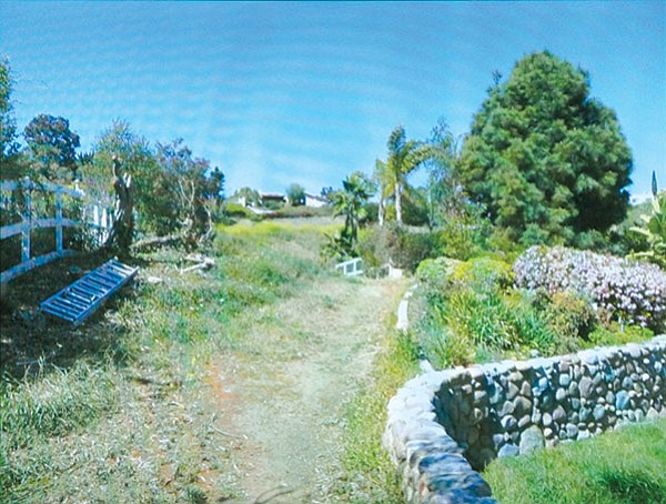 Evidence photo of the stone wall, which encroached 17 feet onto Vilkin’s land