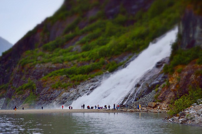 The towering Nugget Falls in Juneau, Alaska
