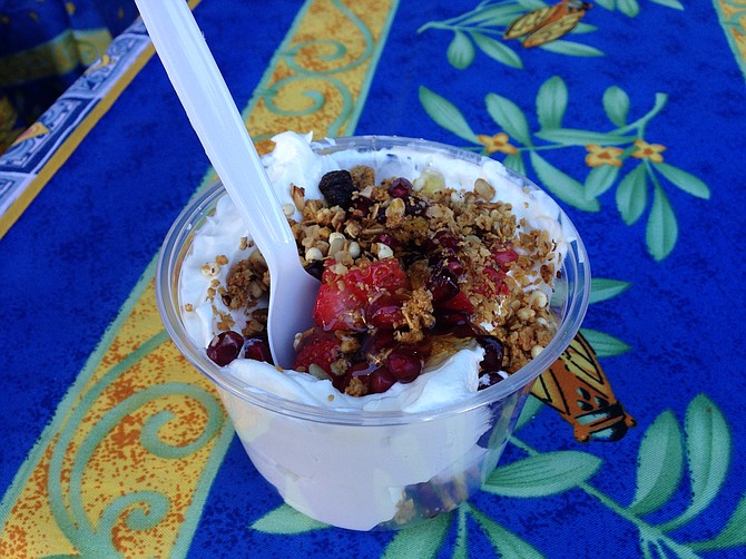 This might as well be a tub of pure gold. Greek Yogurt Parfait at Little Italy Saturday Mercato Farmers' Market.