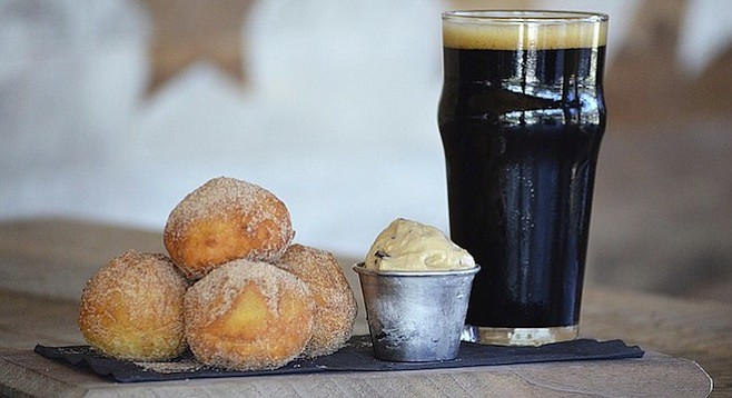 Espresso-filled doughnuts and New English's Zumbar Chocolate Coffee Imperial Stout at Draft Republic