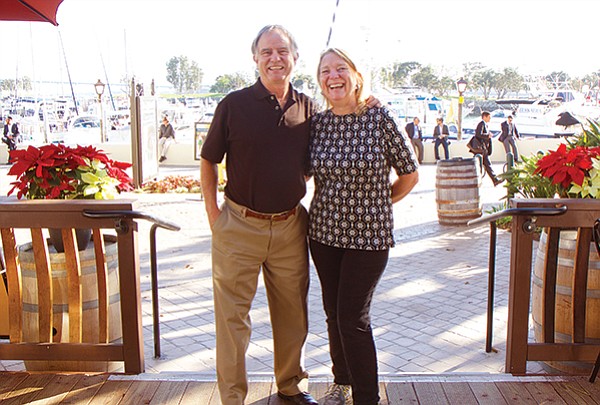 Mike and Linda McWilliams at their tasting room overlooking the marina at Seaport Village.