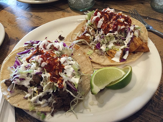 Sirloin and chicken tacos. Mouthwatering yumness.