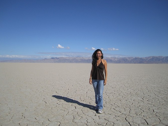 The author standing on the Laguna Salada, a vast, dry lake bed.