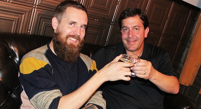 Mikkeller brewmaster Mikkel Borg Bjergsø (left) and AleSmith brewmaster Peter Zien toast their upcoming collaboartive partnership